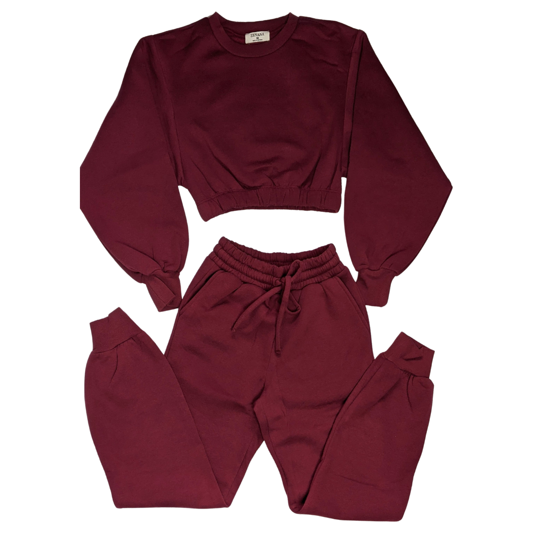 Winter Wishes Cropped Jogger Set - Cranberry Dreams