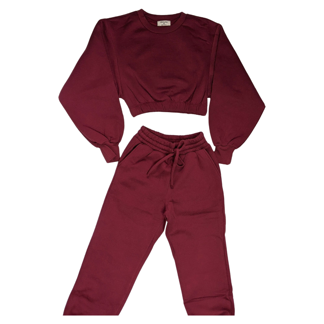Winter Wishes Cropped Jogger Set - Cranberry Dreams